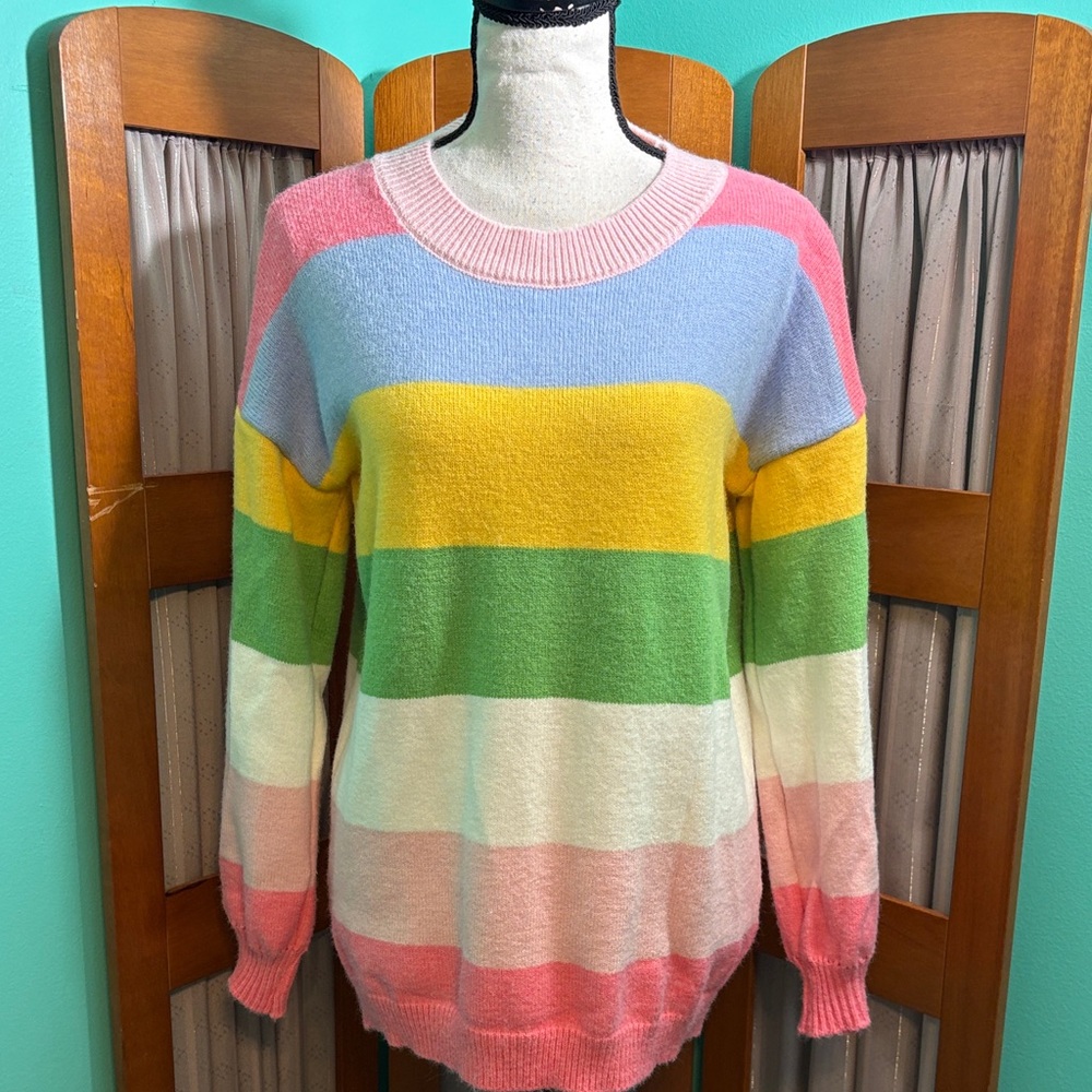 Red Berry Vibrant Striped Crew Neck oversized Sweater